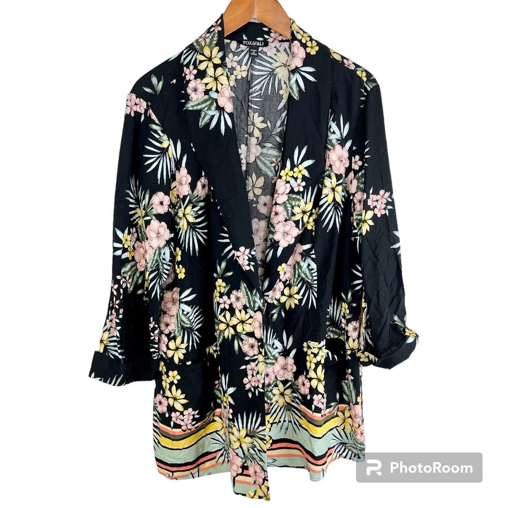 Roz & Ali Floral Business Casual Modest Feminine Preppy Lightweight Cardigan 1X